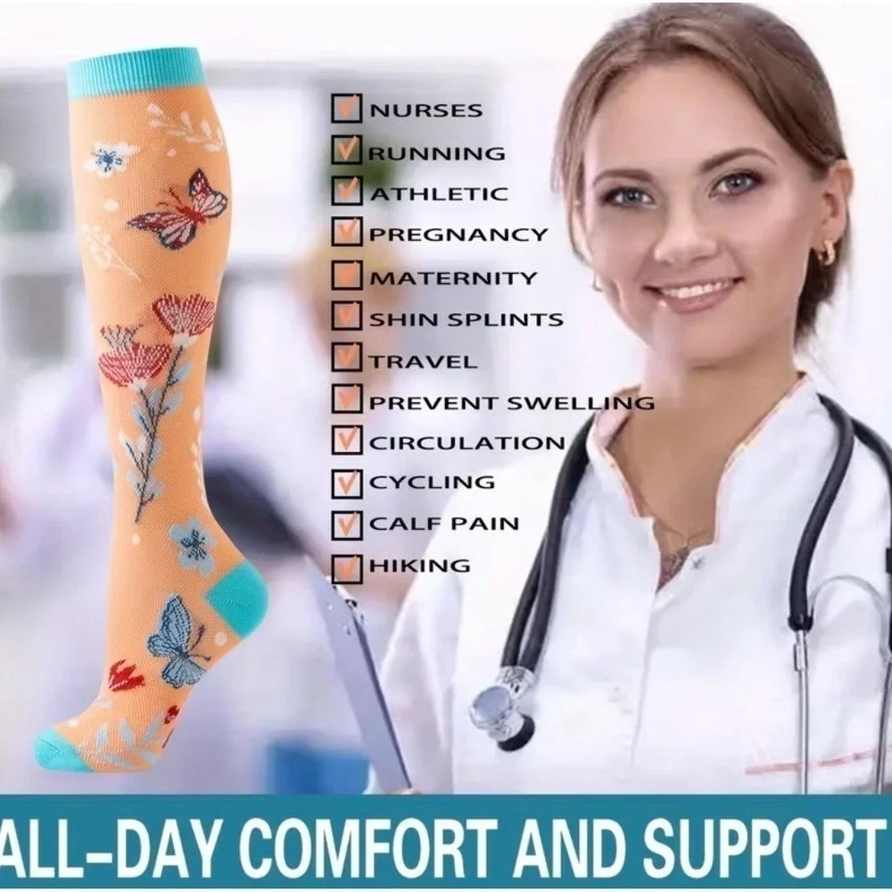 Unisex 20-30 mmHg‎ Compression Socks S/M Medical Butterflies Gardencore 2 Pairs